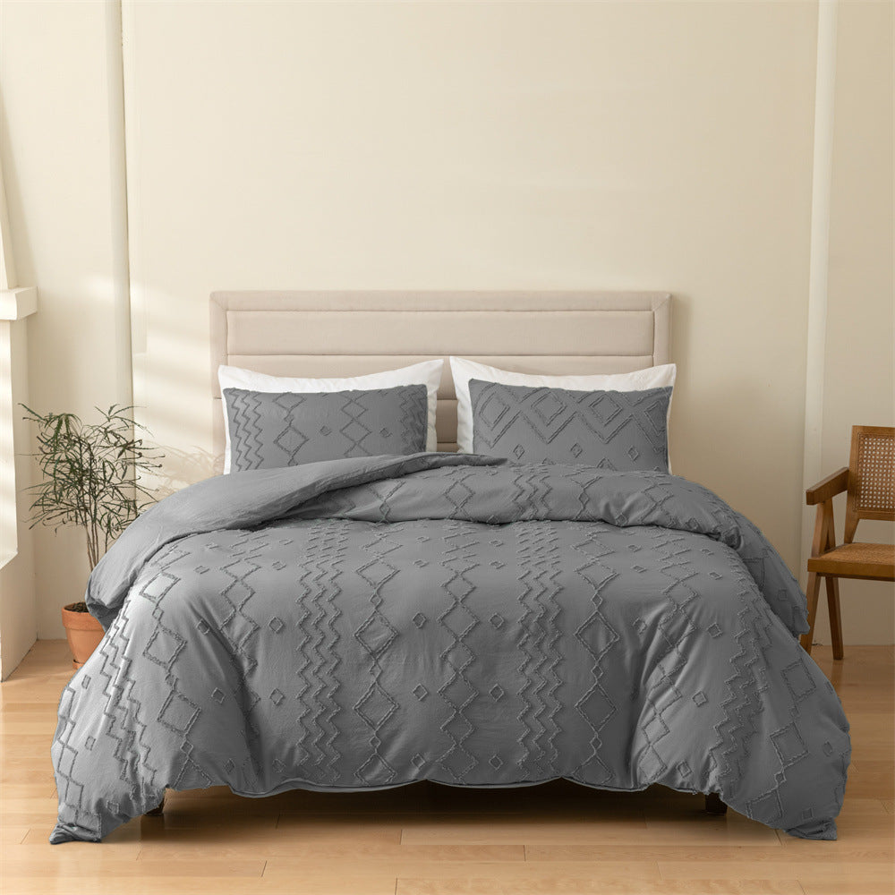 3-Piece Geometric Cut Flower Duvet Cover and Pillowcase Set - Calm Cloud Bedding